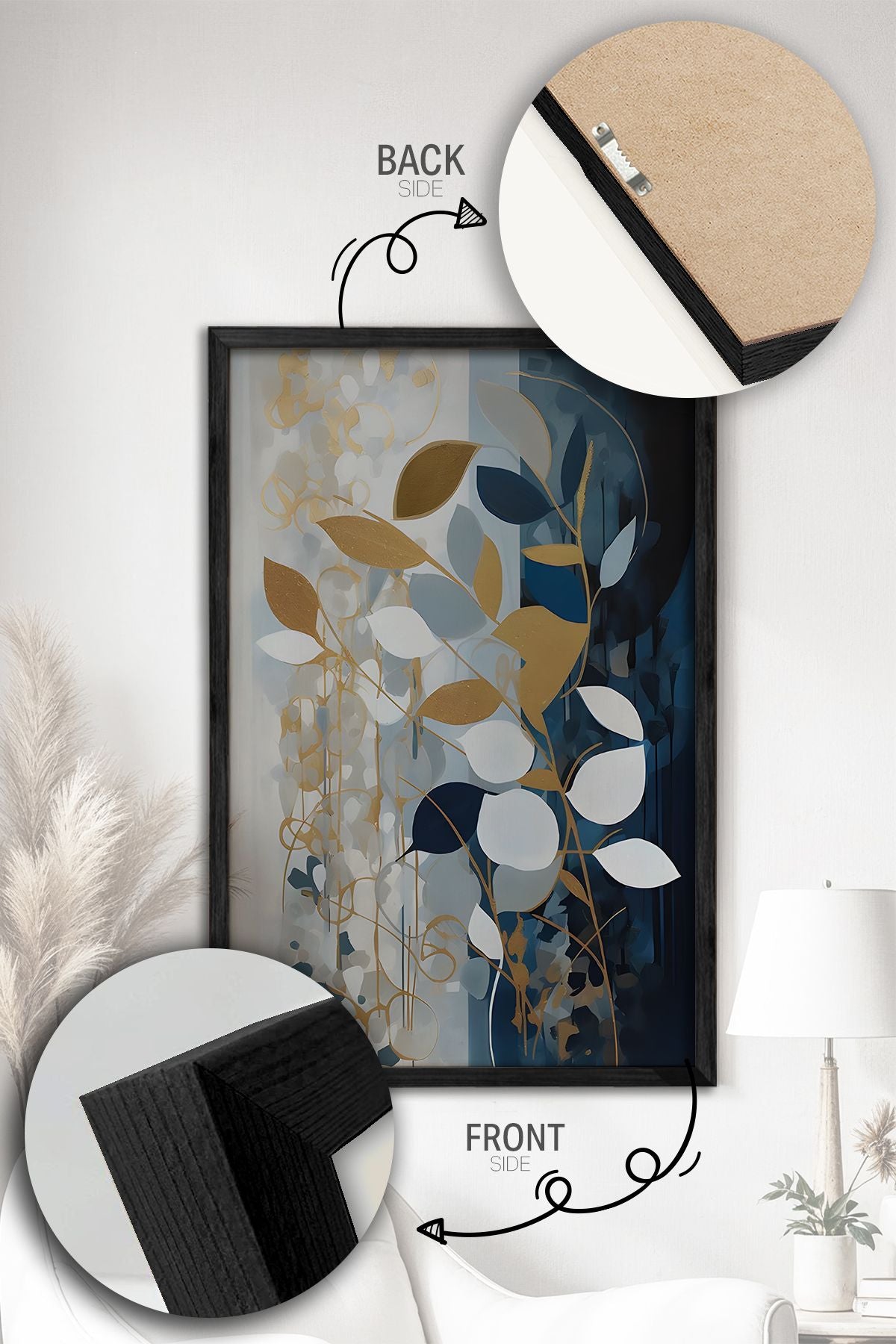 Conjunto de 3 Quadros Decorativos Multicolor com Moldura de Madeira Maciça - 34x49cm