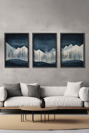 Conjunto de 3 Quadros Decorativos Multicolor com Moldura de Madeira Maciça - 34x49cm