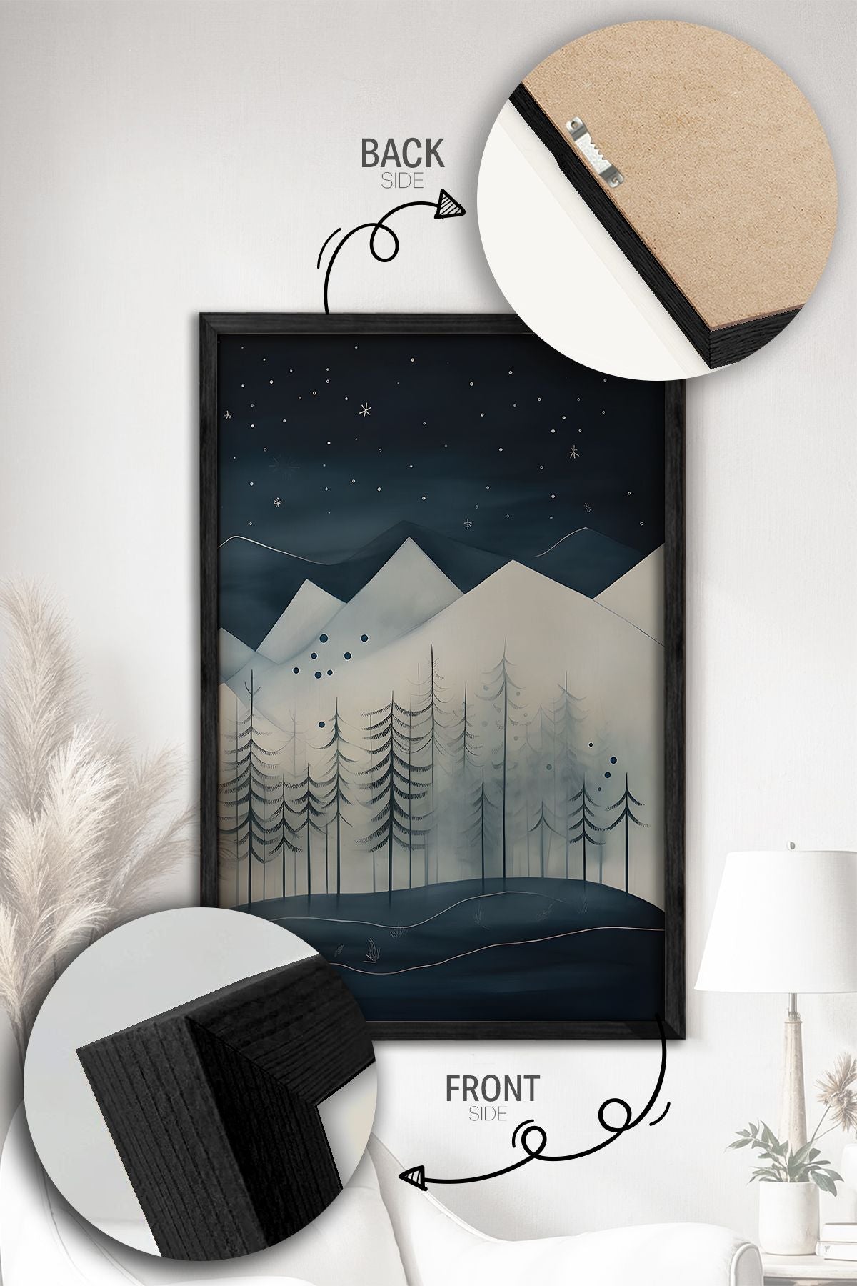 Conjunto de 3 Quadros Decorativos Multicolor com Moldura de Madeira Maciça - 34x49cm