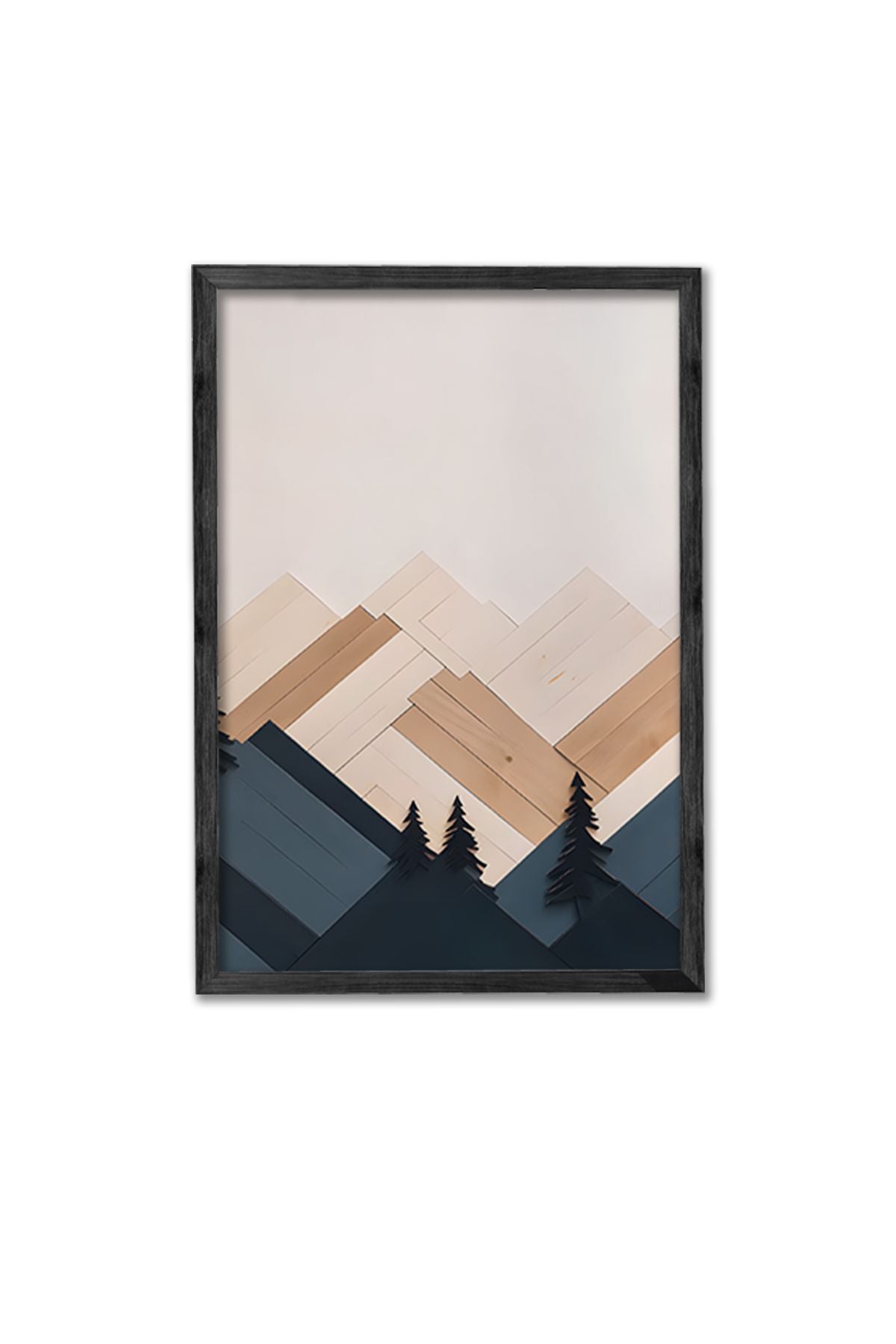 Conjunto de 3 Quadros Decorativos Multicolor com Moldura de Madeira Maciça - 34x49cm