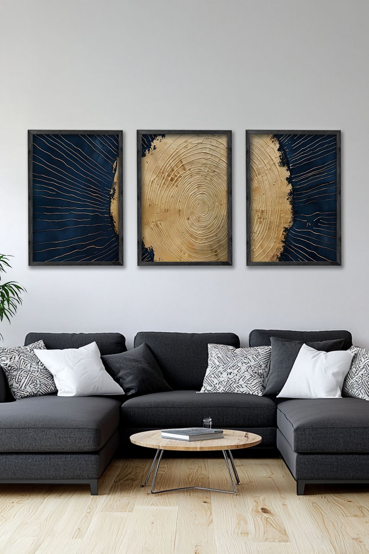 Conjunto de 3 Quadros Decorativos Multicolor com Moldura de Madeira Maciça - 34x49cm