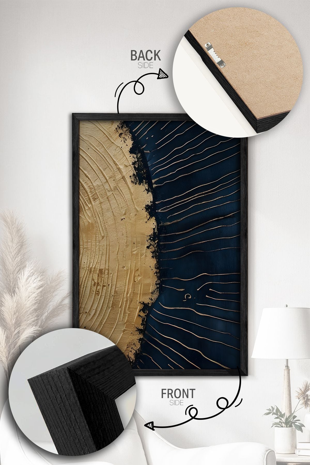 Conjunto de 3 Quadros Decorativos Multicolor com Moldura de Madeira Maciça - 34x49cm