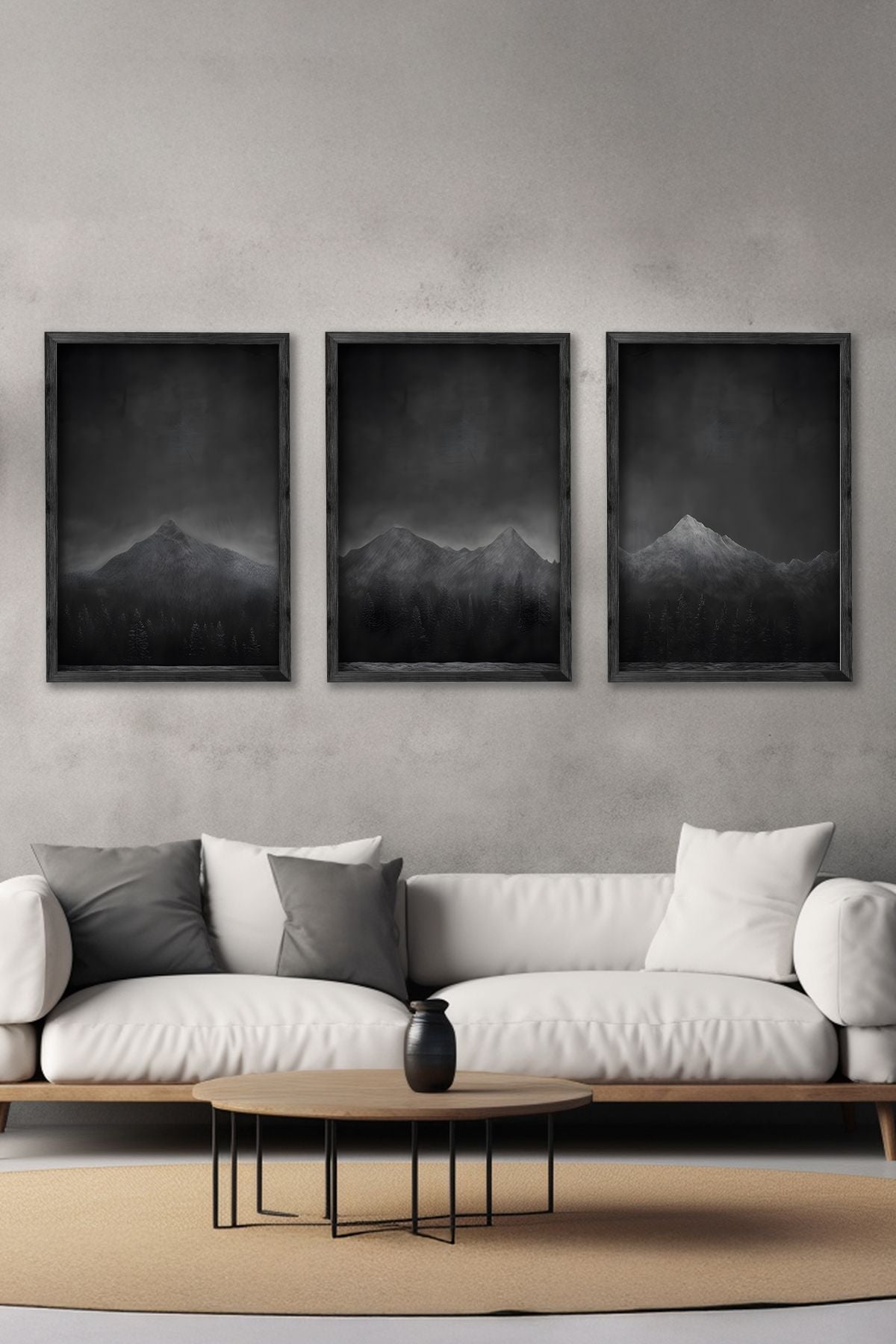 Conjunto de 3 Quadros Decorativos Multicolor com Moldura de Madeira Maciça - 34x49cm