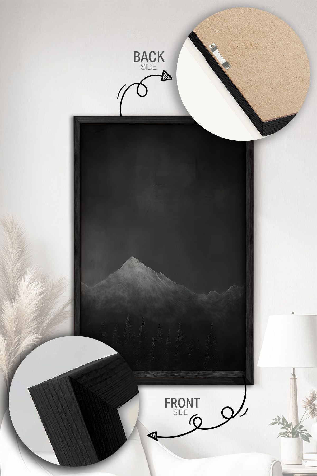 Conjunto de 3 Quadros Decorativos Multicolor com Moldura de Madeira Maciça - 34x49cm