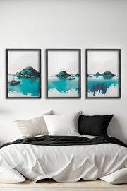 Conjunto de 3 Quadros Decorativos Multicolor com Moldura de Madeira Maciça - 34x49cm