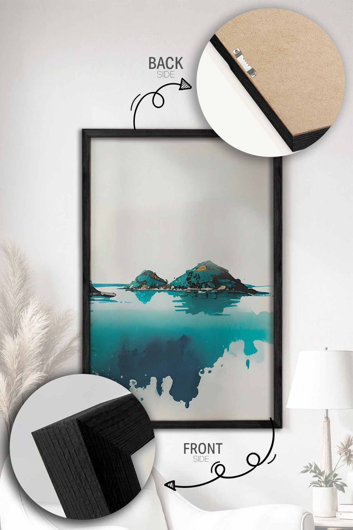 Conjunto de 3 Quadros Decorativos Multicolor com Moldura de Madeira Maciça - 34x49cm