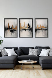 Conjunto de 3 Quadros Decorativos Multicolor com Moldura de Madeira Maciça - 34x49cm