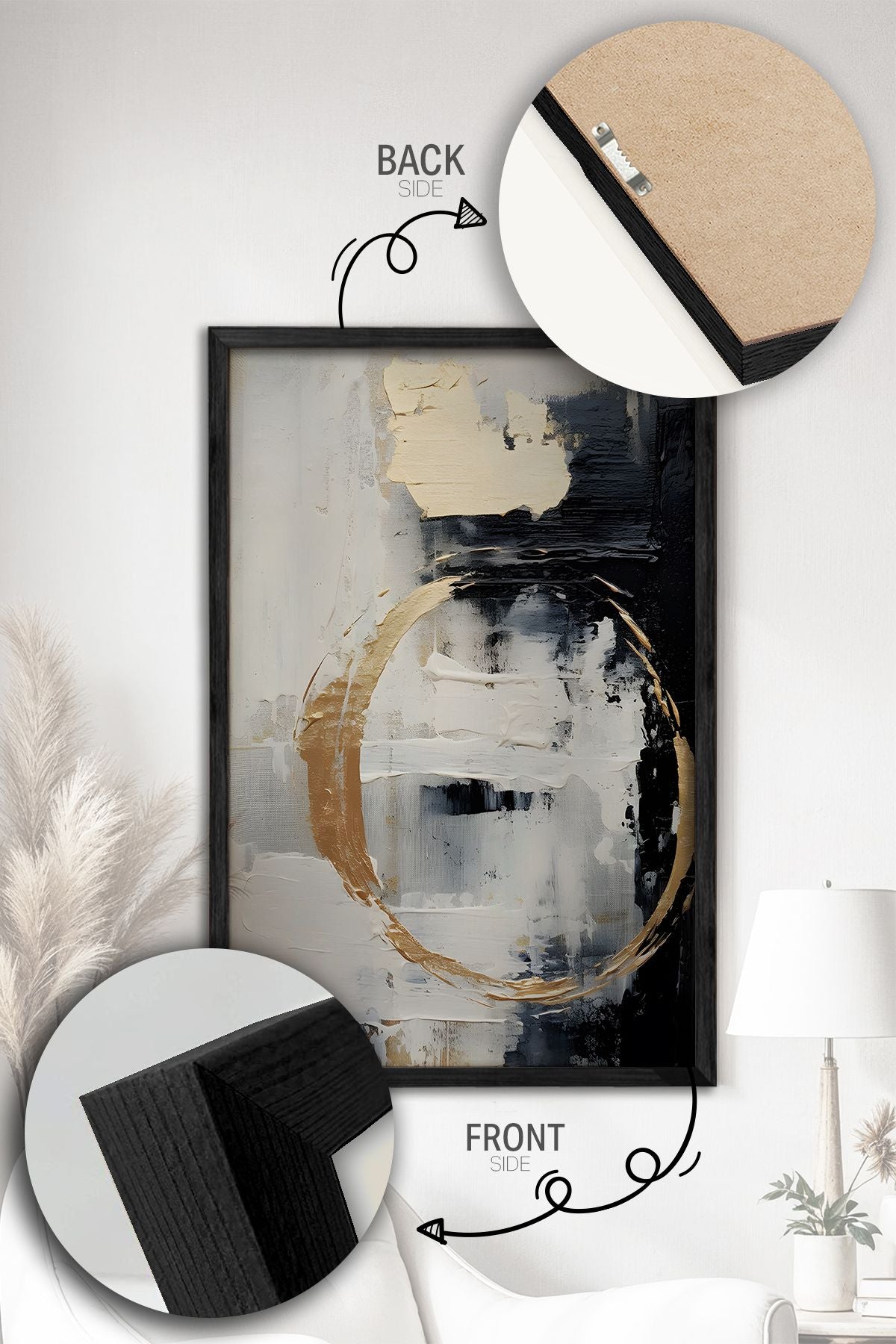 Conjunto de 3 Quadros Decorativos Multicolor com Moldura de Madeira Maciça - 34x49cm