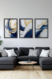 Conjunto de 3 Quadros Decorativos Multicolor com Moldura de Madeira Maciça - 34x49cm