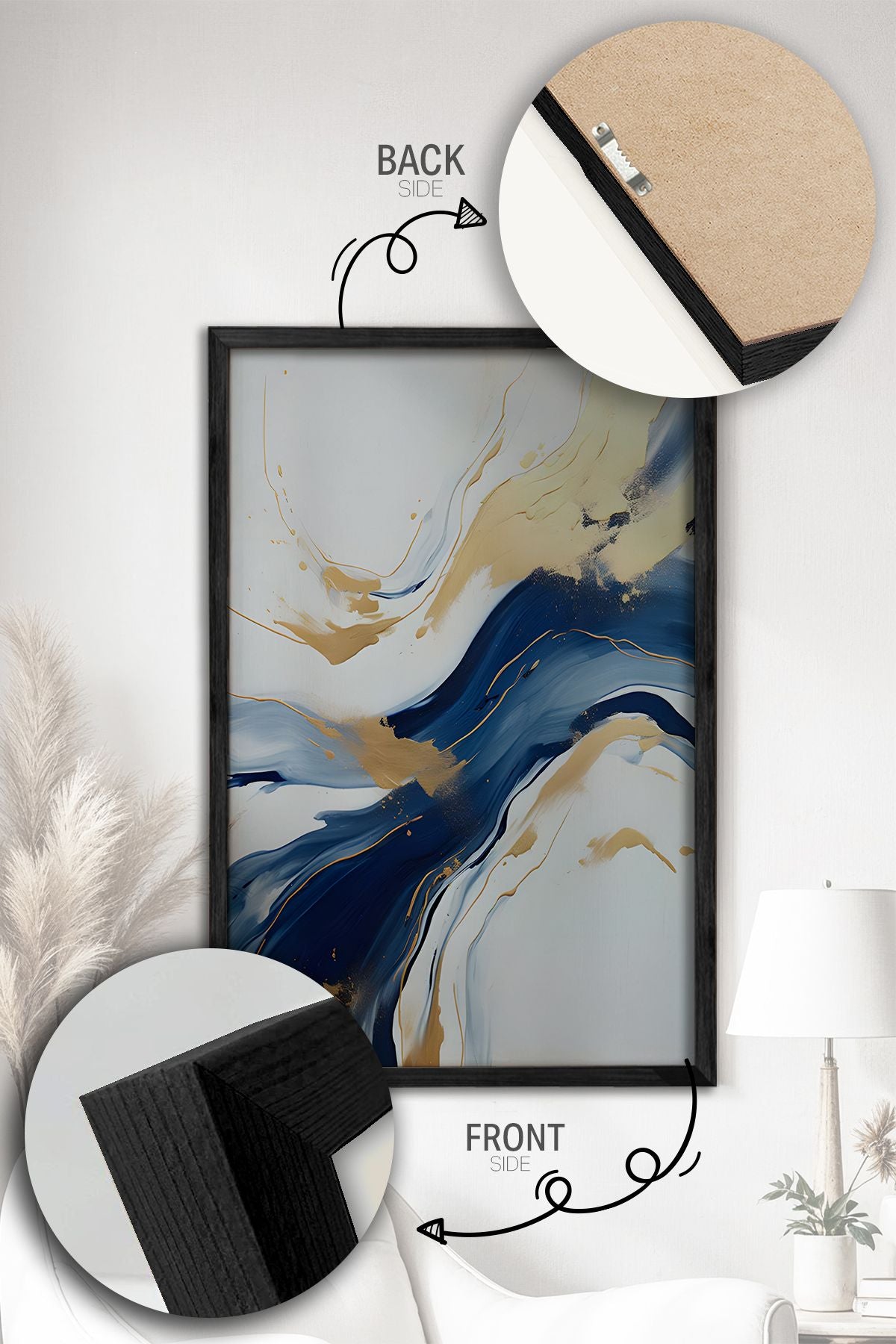 Conjunto de 3 Quadros Decorativos Multicolor com Moldura de Madeira Maciça - 34x49cm