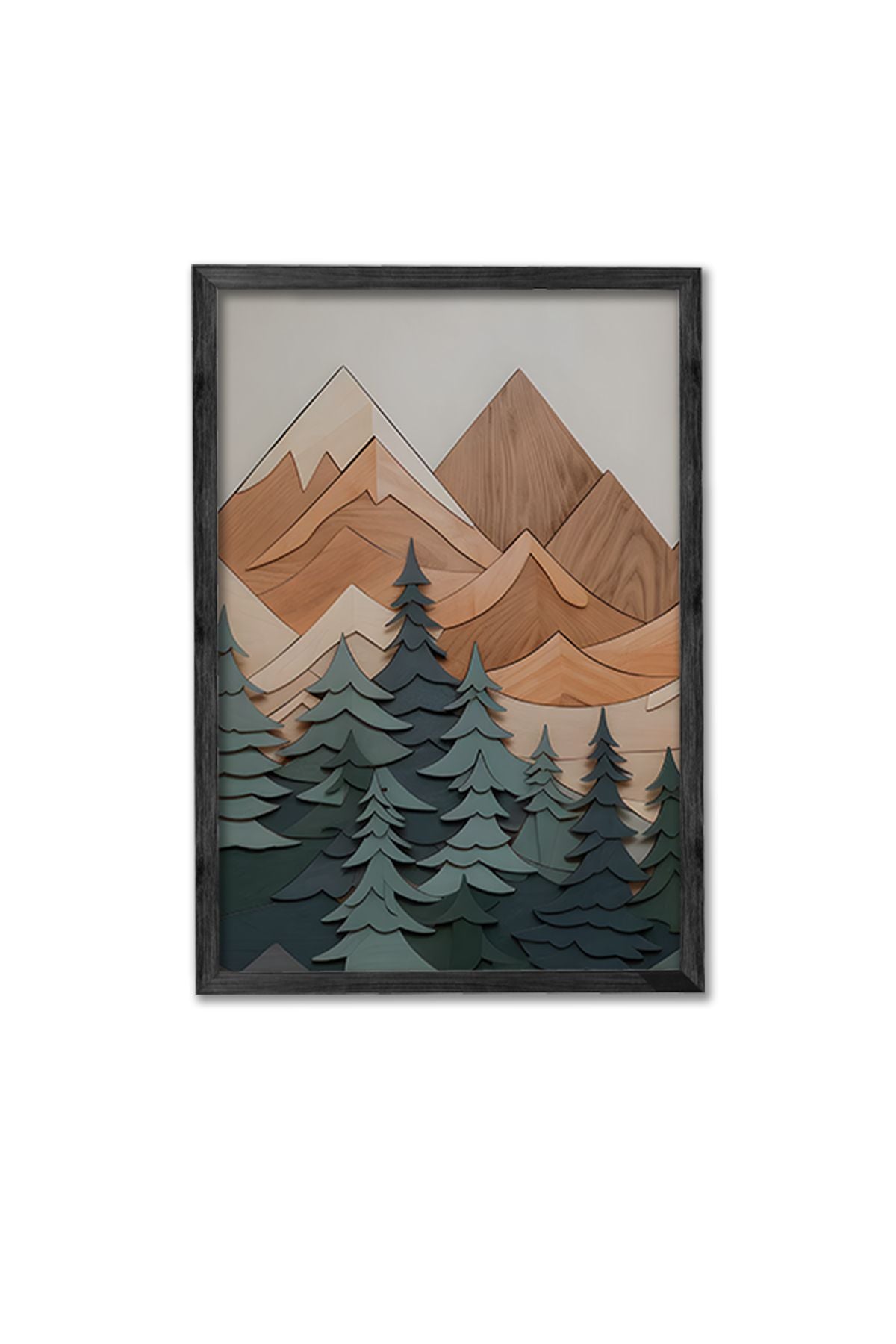 Conjunto de 3 Quadros Decorativos Multicolor com Moldura de Madeira Maciça - 34x49cm