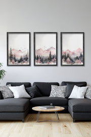 Conjunto de 3 Quadros Decorativos Multicolor com Moldura de Madeira Maciça - 34x49cm