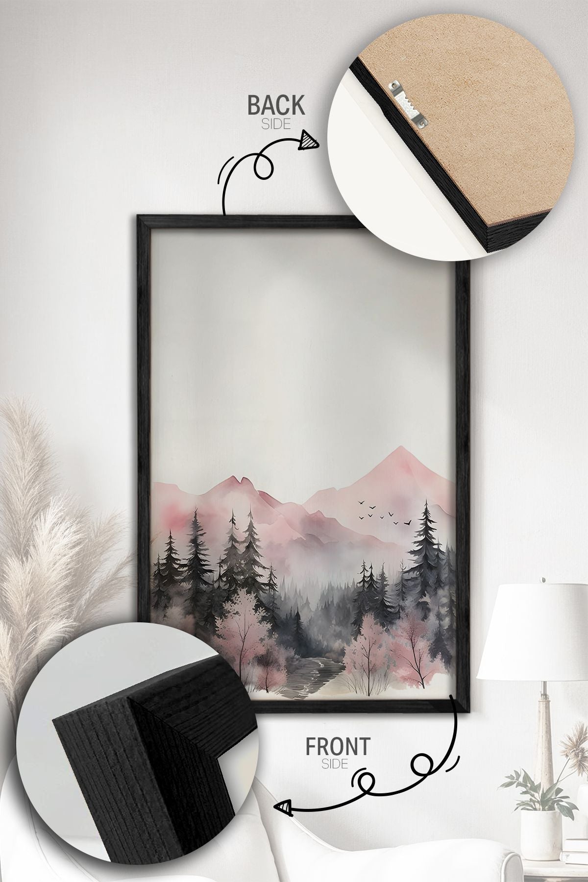 Conjunto de 3 Quadros Decorativos Multicolor com Moldura de Madeira Maciça - 34x49cm