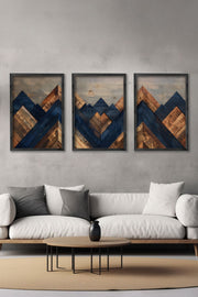 Conjunto de 3 Quadros Decorativos Multicolor com Moldura de Madeira Maciça - 34x49cm