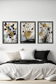 Conjunto de 3 Quadros Decorativos Multicolor com Moldura de Madeira Maciça - 34x49cm