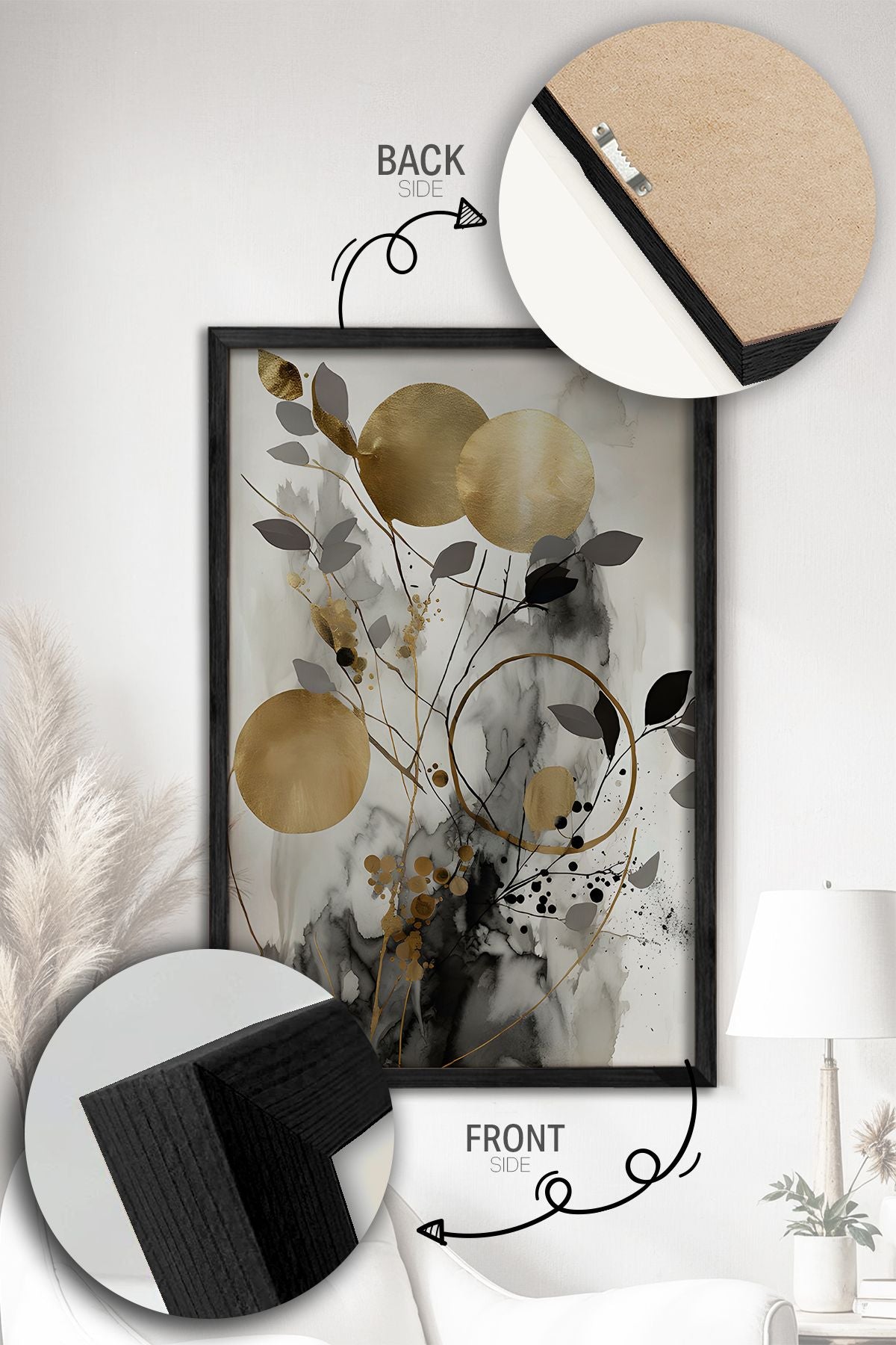 Conjunto de 3 Quadros Decorativos Multicolor com Moldura de Madeira Maciça - 34x49cm