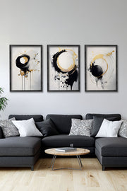 Conjunto de 3 Quadros Decorativos Multicolor com Moldura de Madeira Maciça - 34x49cm