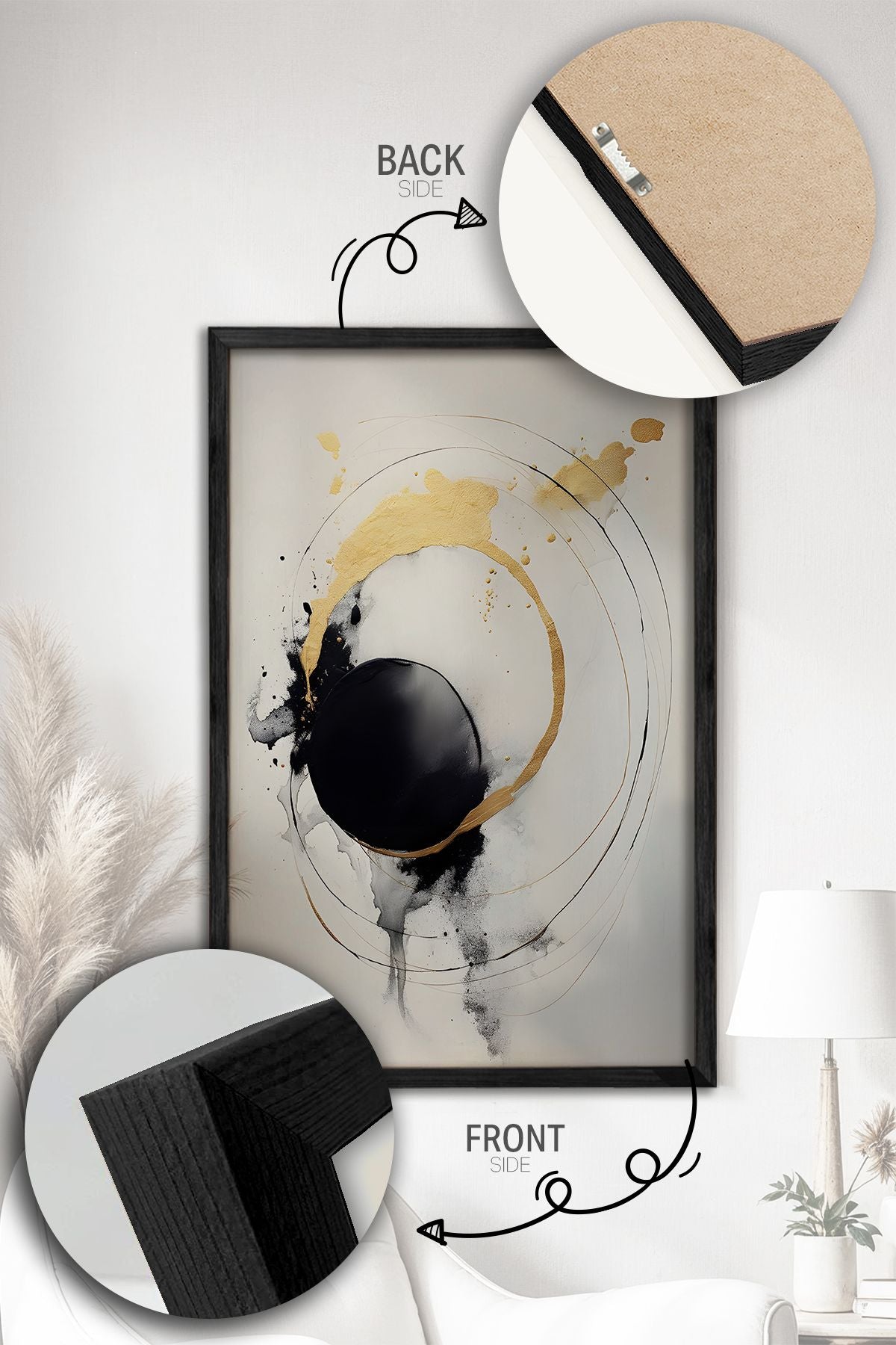 Conjunto de 3 Quadros Decorativos Multicolor com Moldura de Madeira Maciça - 34x49cm