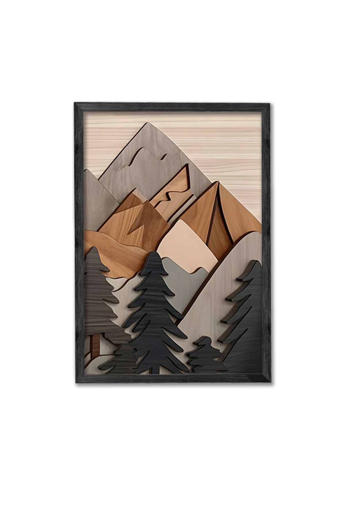 Conjunto de 3 Quadros Decorativos Multicolor com Moldura de Madeira Maciça - 34x49cm