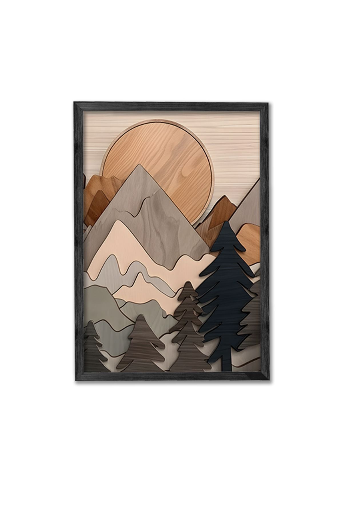 Conjunto de 3 Quadros Decorativos Multicolor com Moldura de Madeira Maciça - 34x49cm