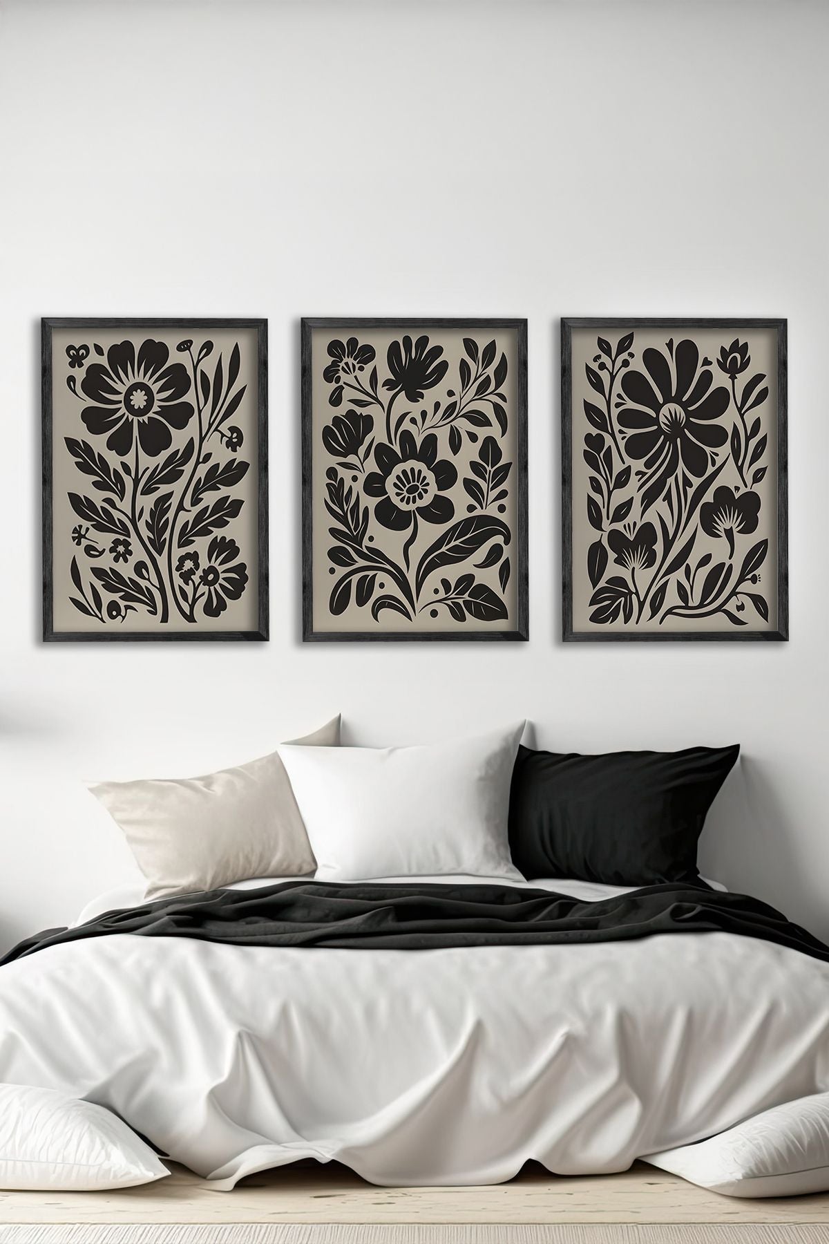 Conjunto de 3 Quadros Decorativos Multicolor com Moldura de Madeira Maciça - 34x49cm