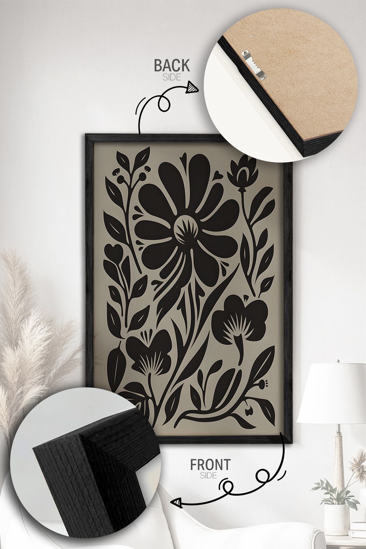 Conjunto de 3 Quadros Decorativos Multicolor com Moldura de Madeira Maciça - 34x49cm