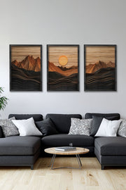 Conjunto de 3 Quadros Decorativos Multicolor com Moldura de Madeira Maciça - 34x49cm