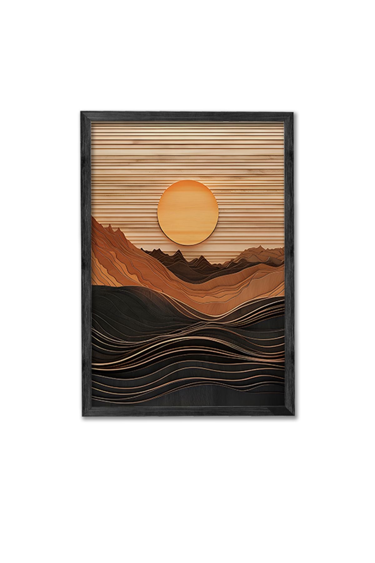 Conjunto de 3 Quadros Decorativos Multicolor com Moldura de Madeira Maciça - 34x49cm