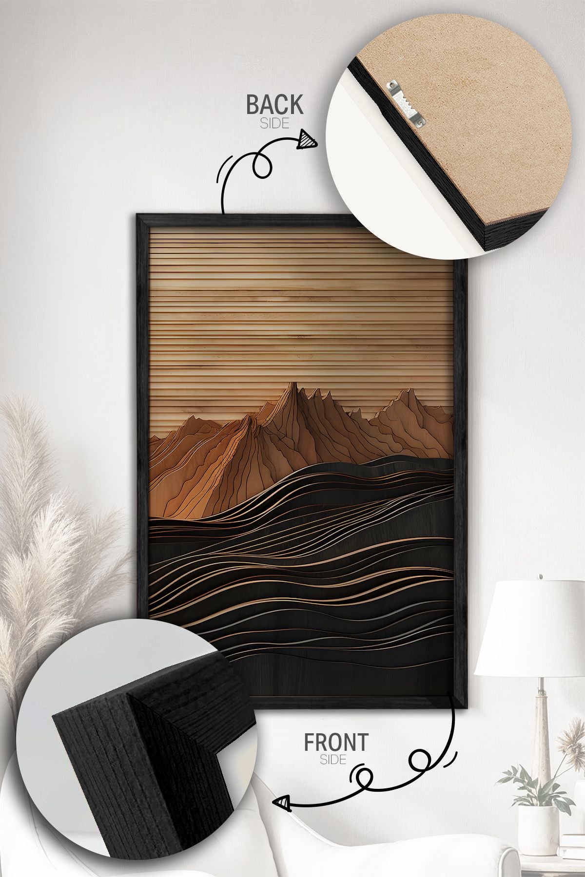 Conjunto de 3 Quadros Decorativos Multicolor com Moldura de Madeira Maciça - 34x49cm