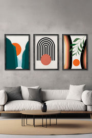 Tríptico Decorativo Multicor com Moldura 100% Madeira Maciça – Impressão Digital, 34x49 cm (3 Peças)