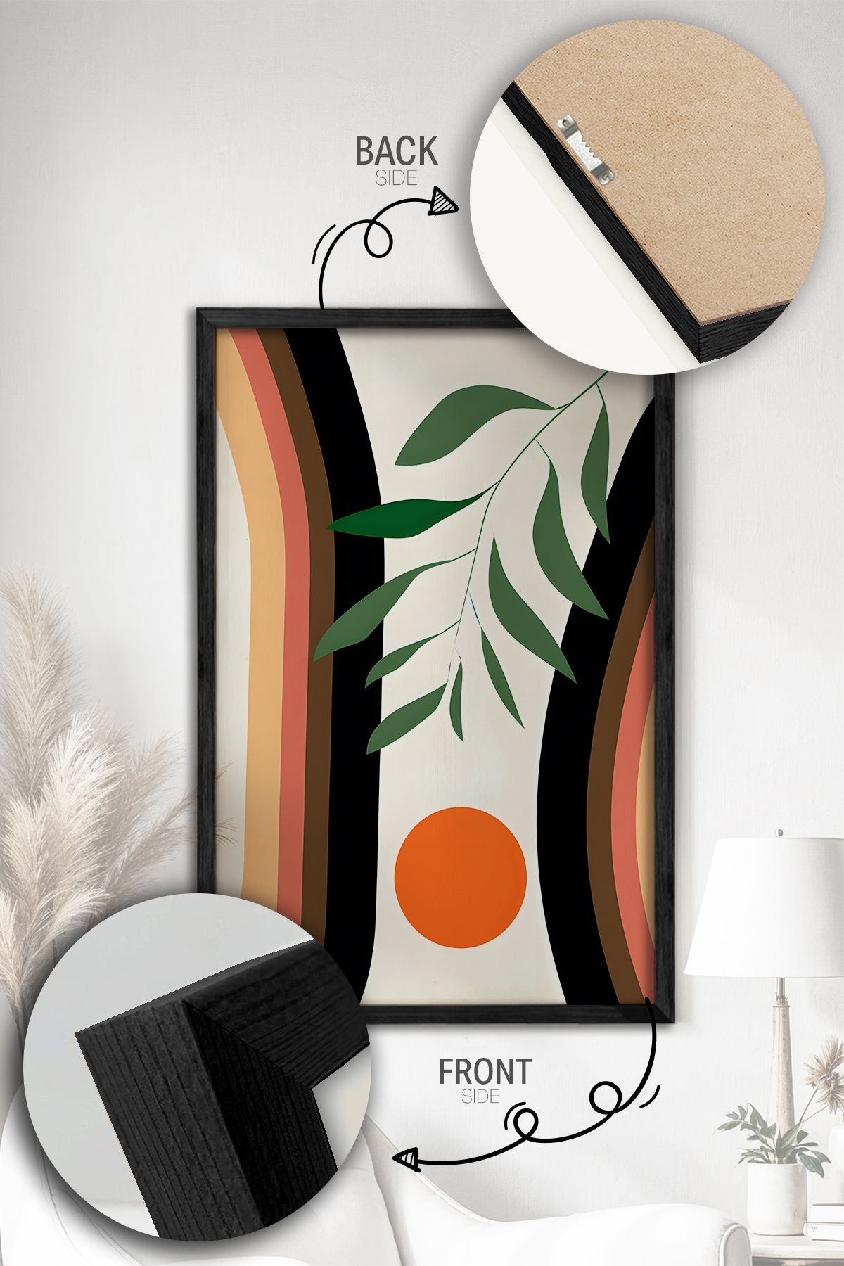 Tríptico Decorativo Multicor com Moldura 100% Madeira Maciça – Impressão Digital, 34x49 cm (3 Peças)