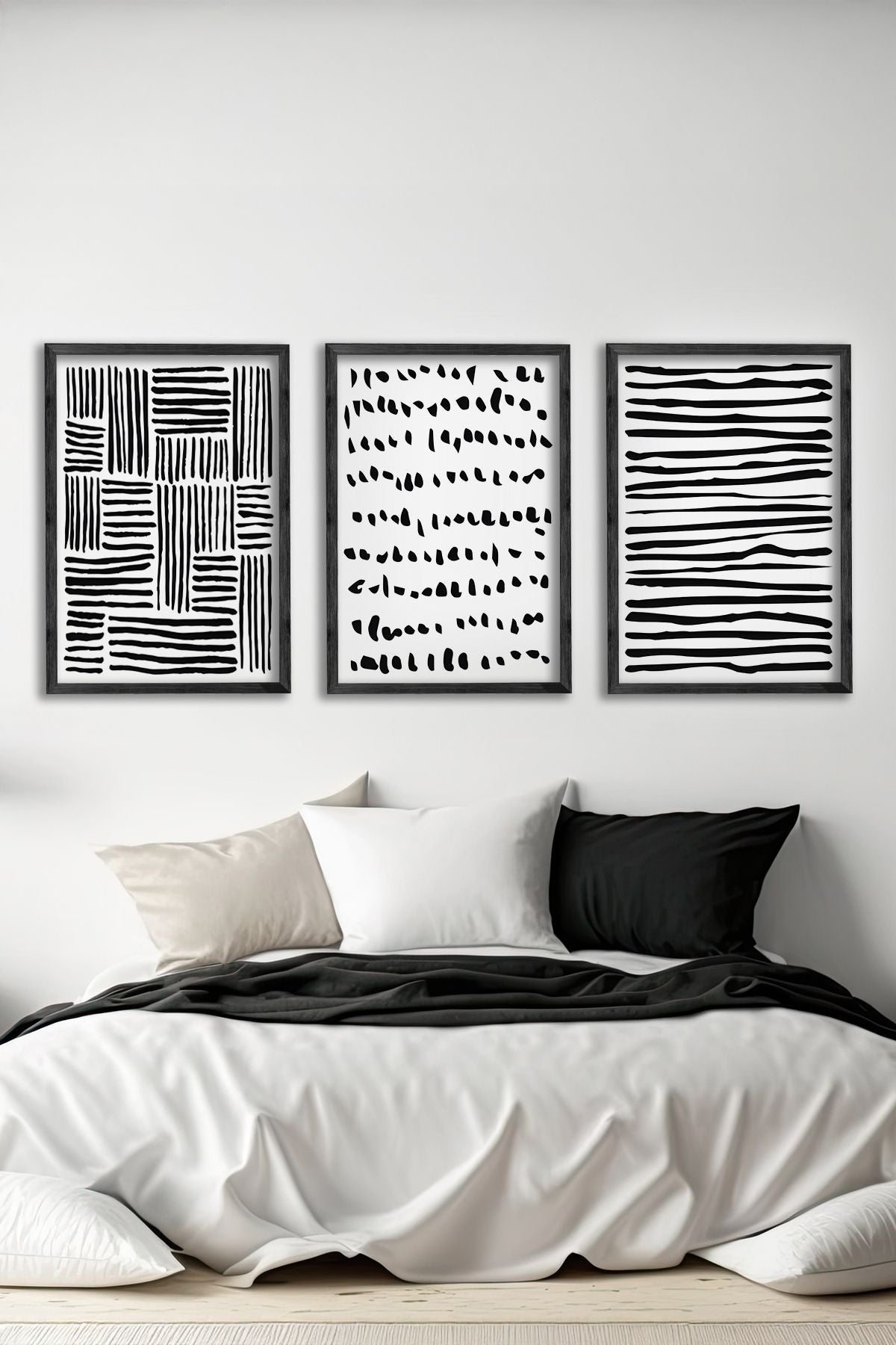 Conjunto de 3 Quadros Decorativos Multicolor com Moldura de Madeira Maciça - 34x49cm