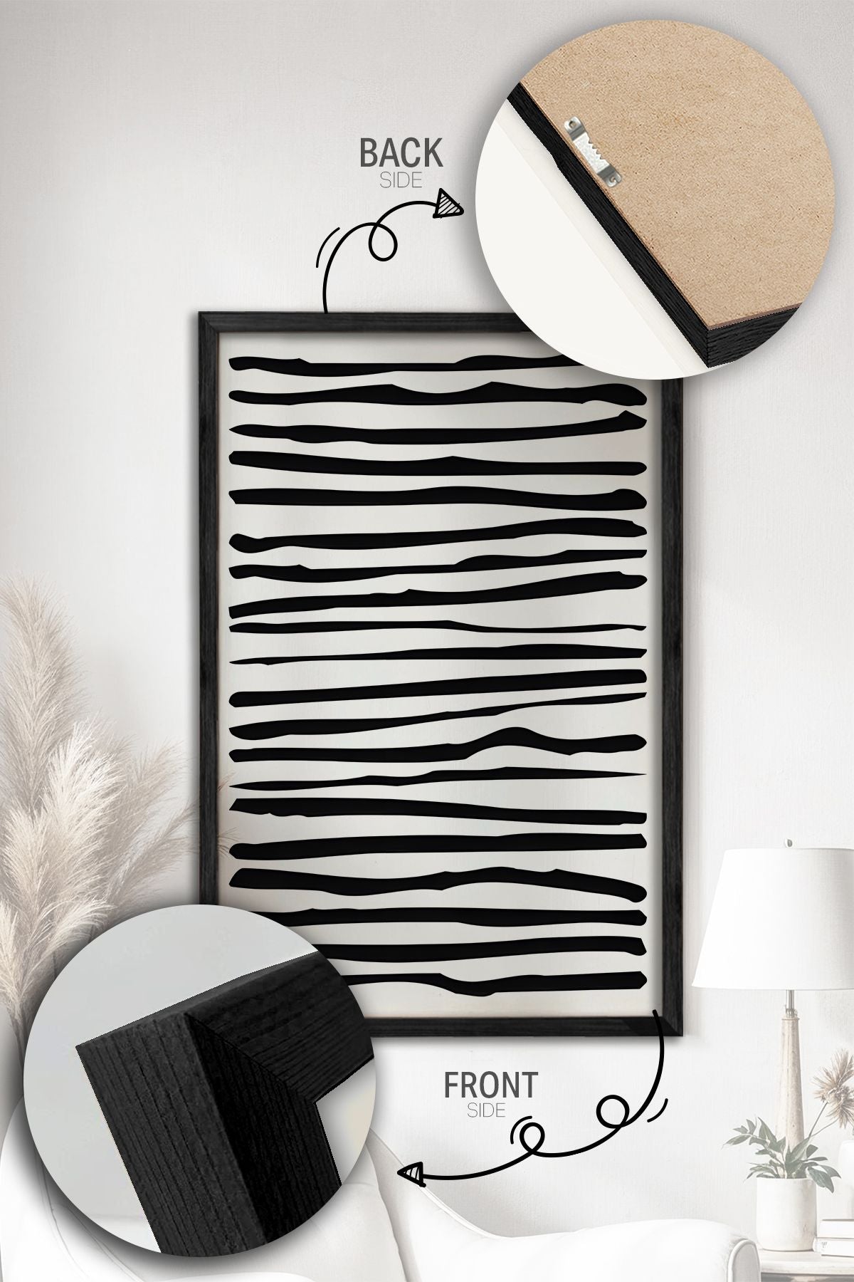 Conjunto de 3 Quadros Decorativos Multicolor com Moldura de Madeira Maciça - 34x49cm