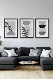 Conjunto de 3 Quadros Decorativos Multicolor com Moldura de Madeira Maciça - 34x49cm