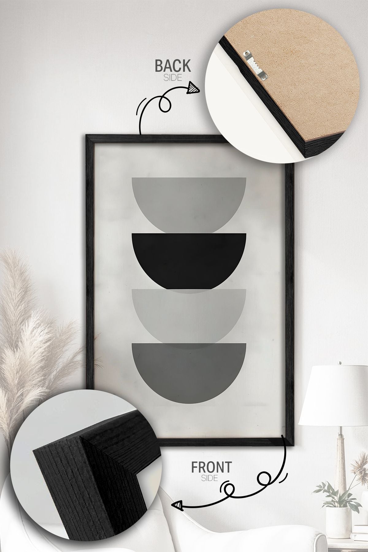 Conjunto de 3 Quadros Decorativos Multicolor com Moldura de Madeira Maciça - 34x49cm