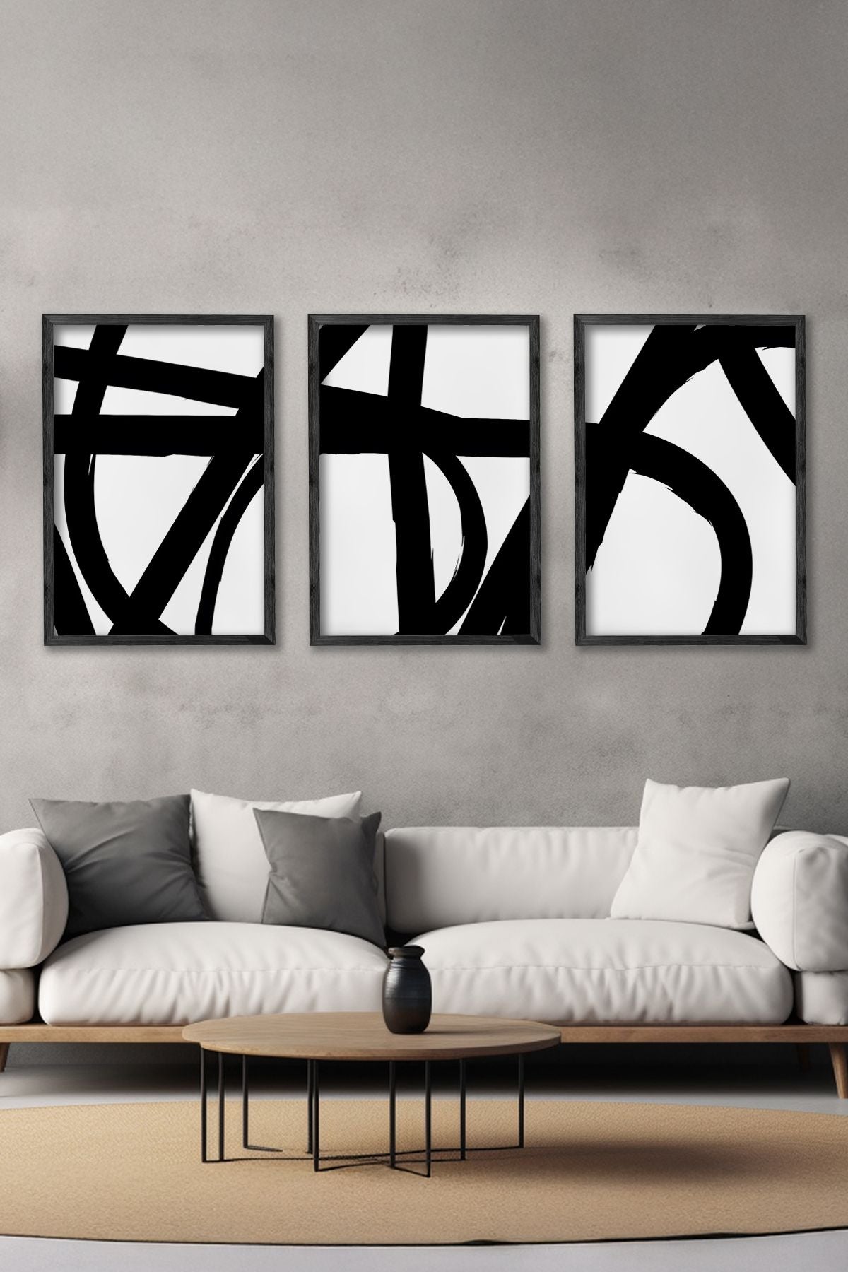 Conjunto de 3 Quadros Decorativos Multicolor com Moldura de Madeira Maciça - 34x49cm