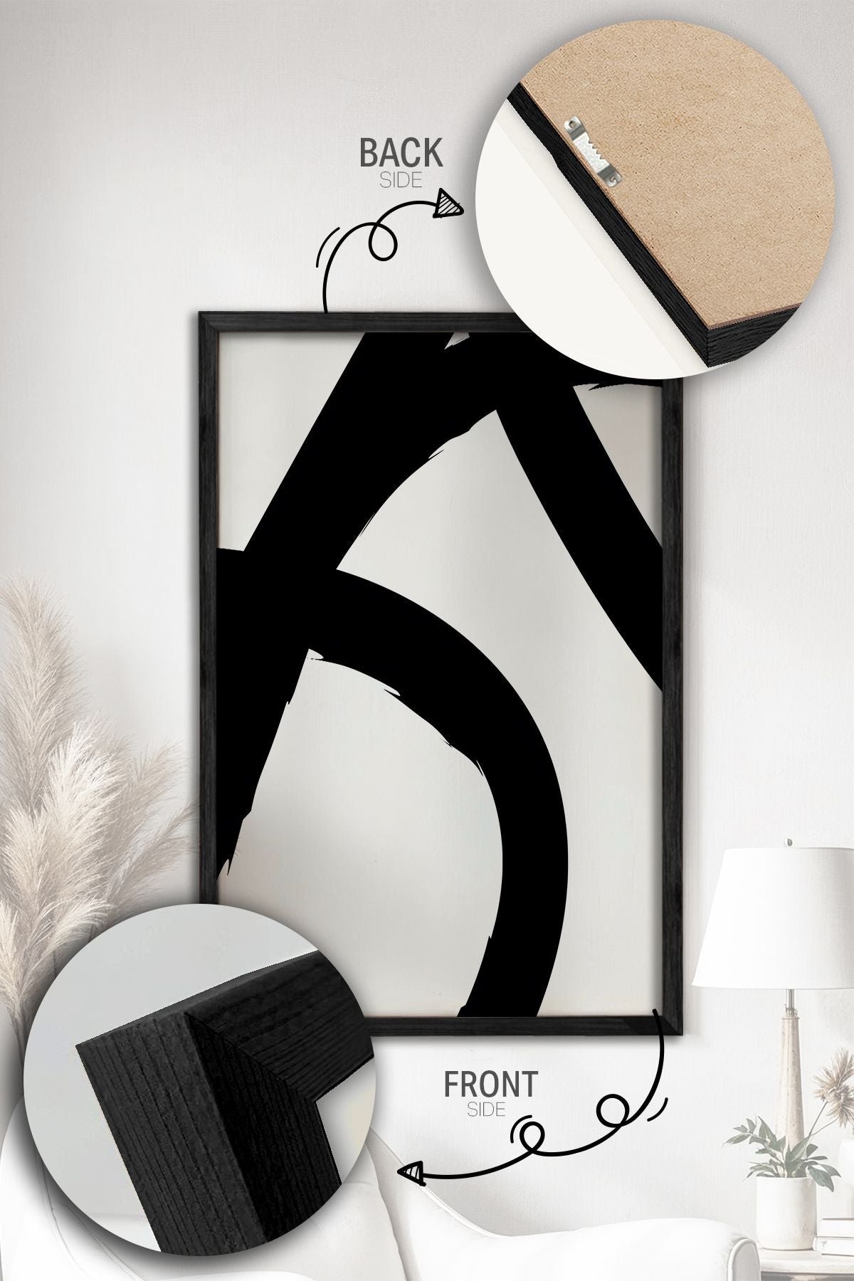 Conjunto de 3 Quadros Decorativos Multicolor com Moldura de Madeira Maciça - 34x49cm