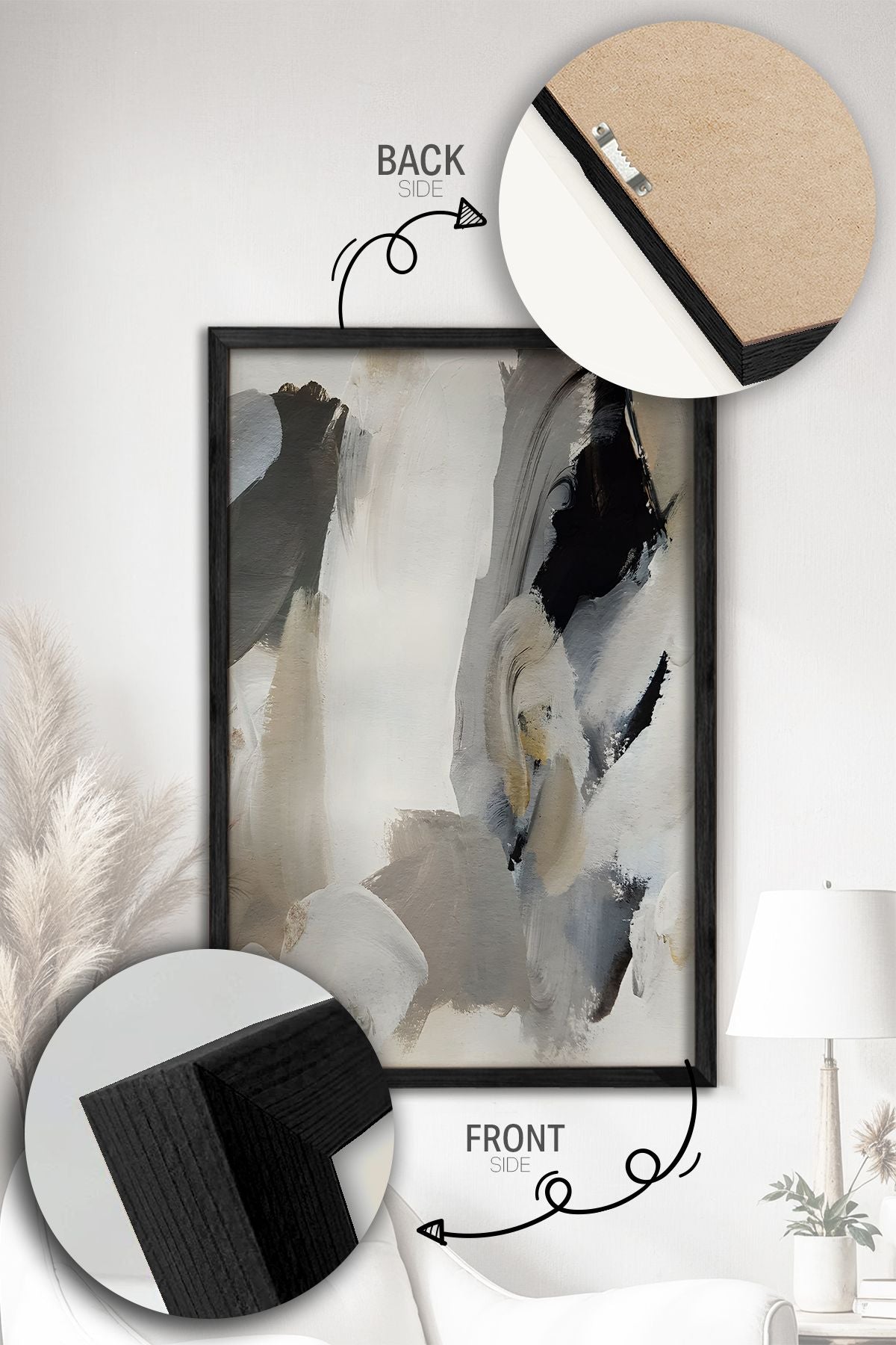 Conjunto de 3 Quadros Decorativos Multicolor com Moldura de Madeira Maciça - 34x49cm