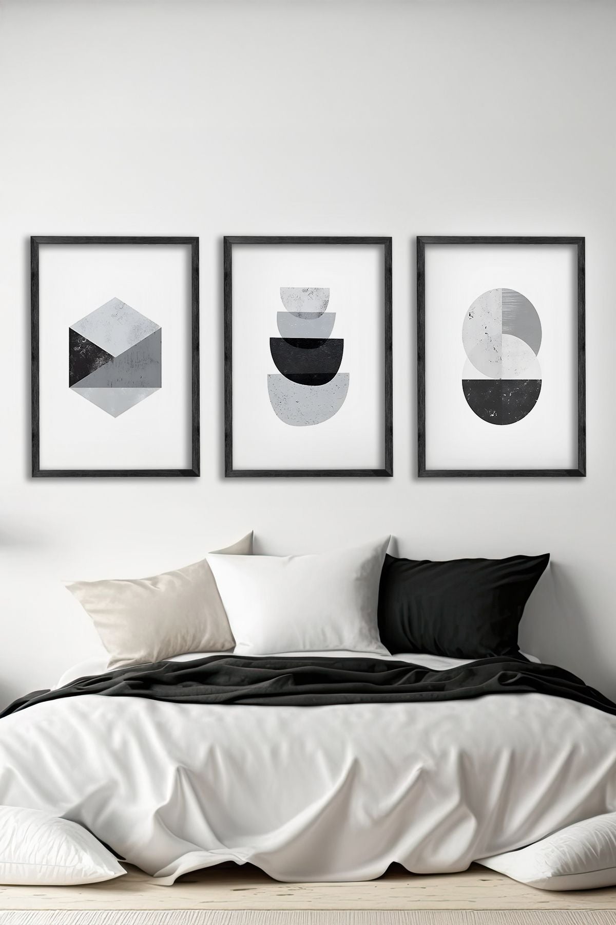 Conjunto de 3 Quadros Decorativos Multicolor com Moldura de Madeira Maciça - 34x49cm