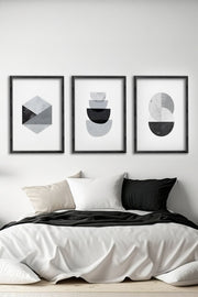 Conjunto de 3 Quadros Decorativos Multicolor com Moldura de Madeira Maciça - 34x49cm