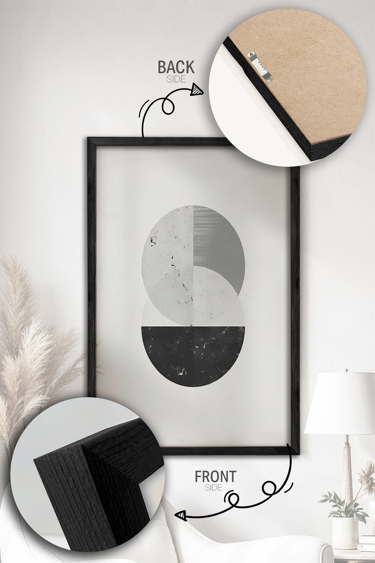 Conjunto de 3 Quadros Decorativos Multicolor com Moldura de Madeira Maciça - 34x49cm