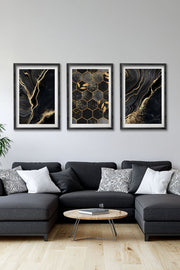 Conjunto de 3 Quadros Decorativos Multicolor com Moldura de Madeira Maciça - 34x49cm