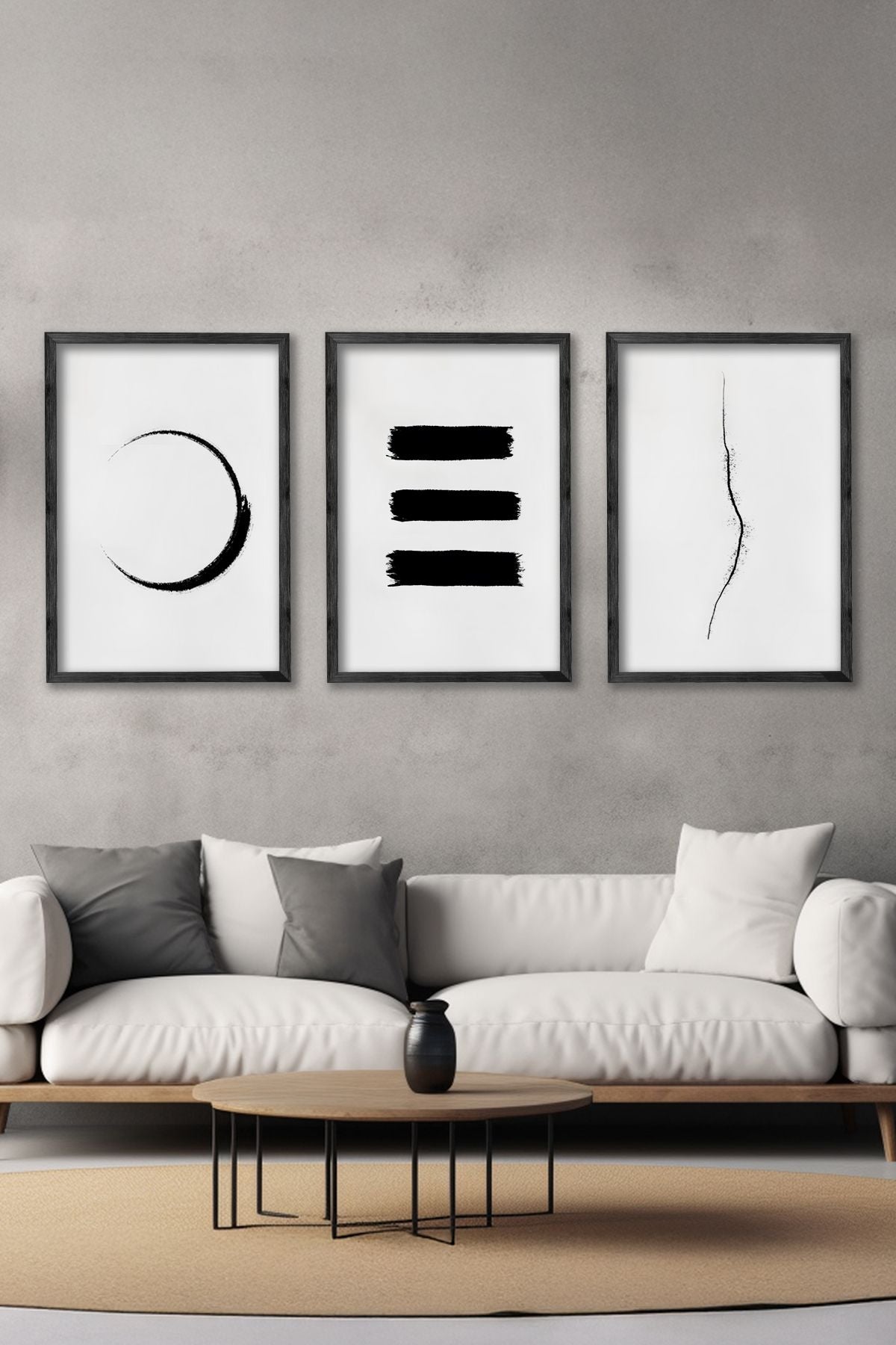 Conjunto de 3 Quadros Decorativos Multicolor com Moldura de Madeira Maciça - 34x49cm