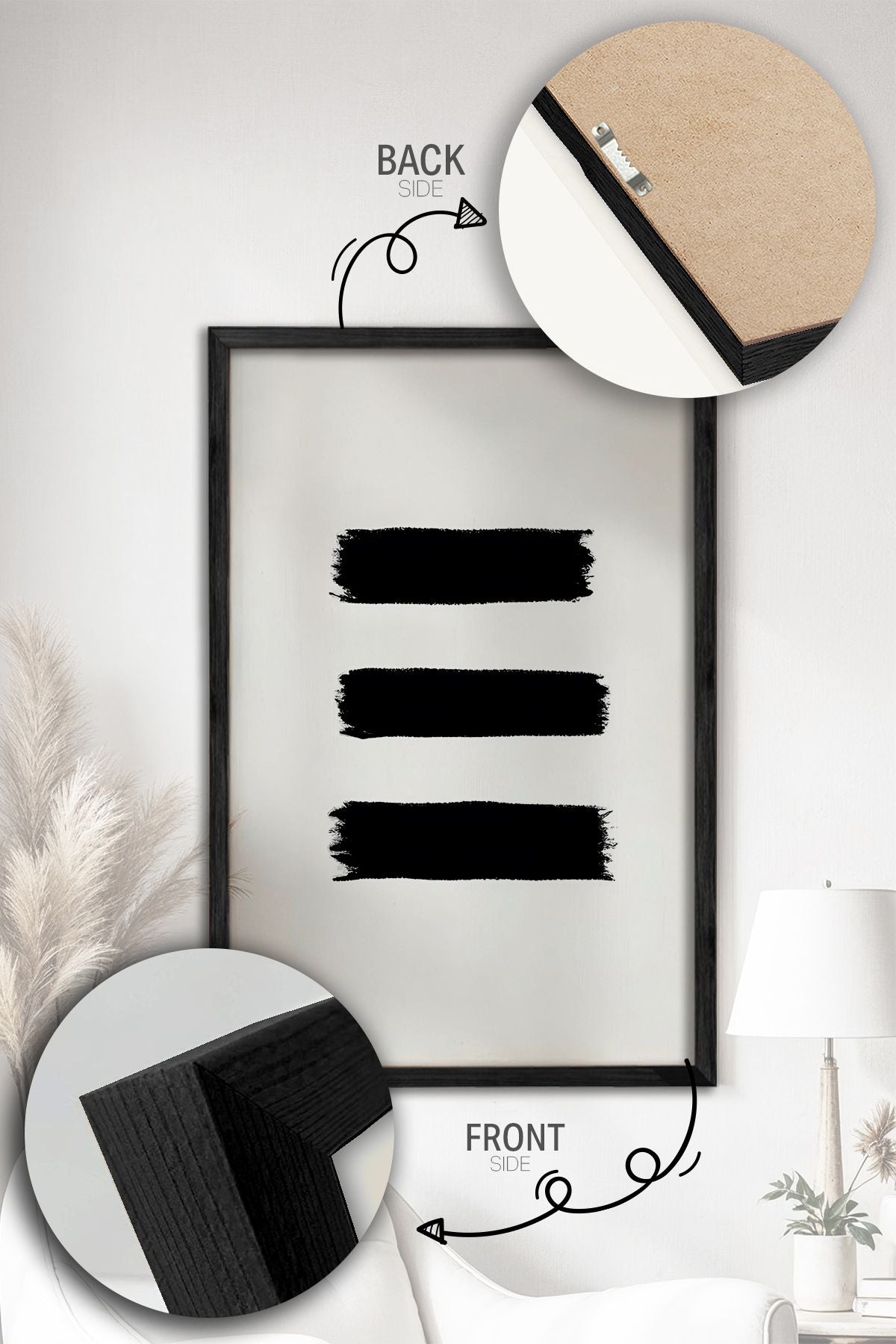 Conjunto de 3 Quadros Decorativos Multicolor com Moldura de Madeira Maciça - 34x49cm