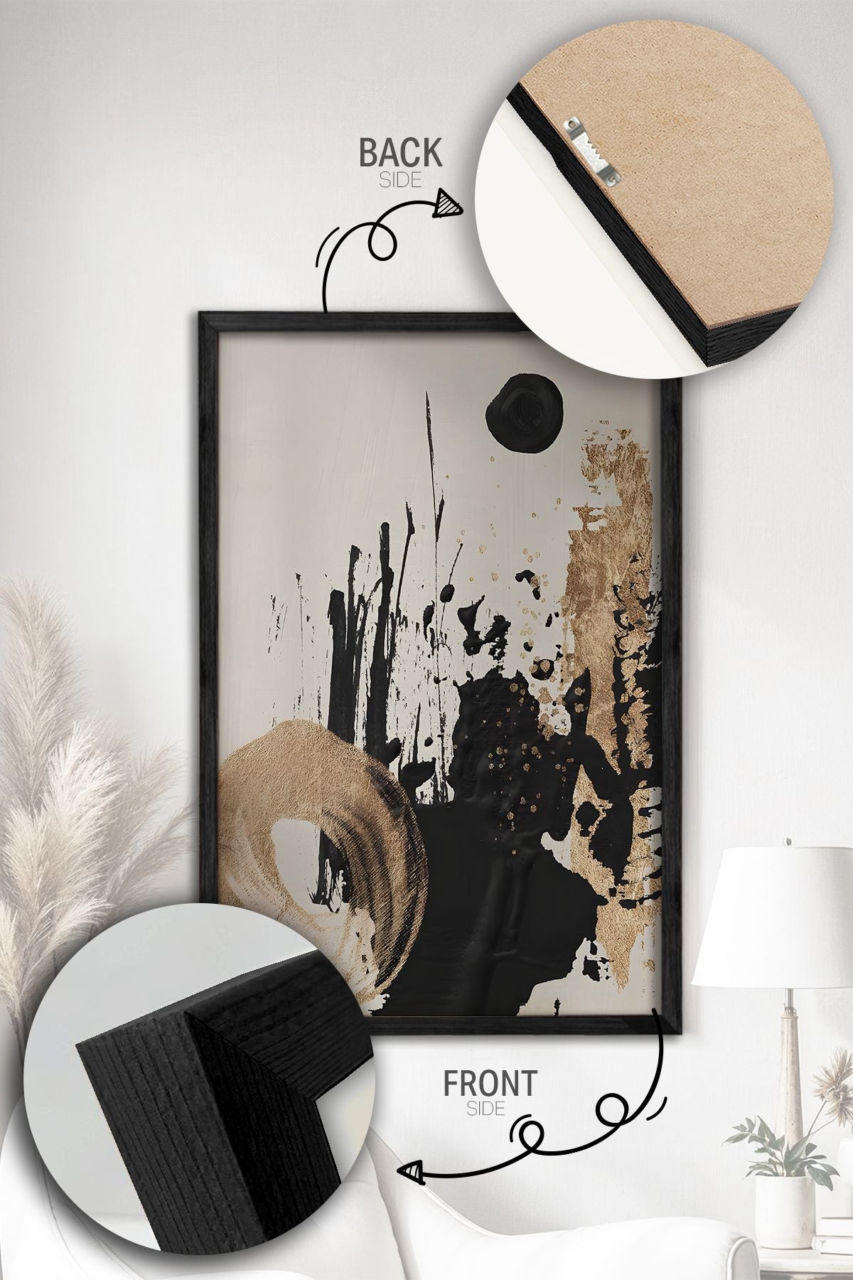 Conjunto de 3 Quadros Decorativos Multicolor com Moldura de Madeira Maciça - 34x49cm