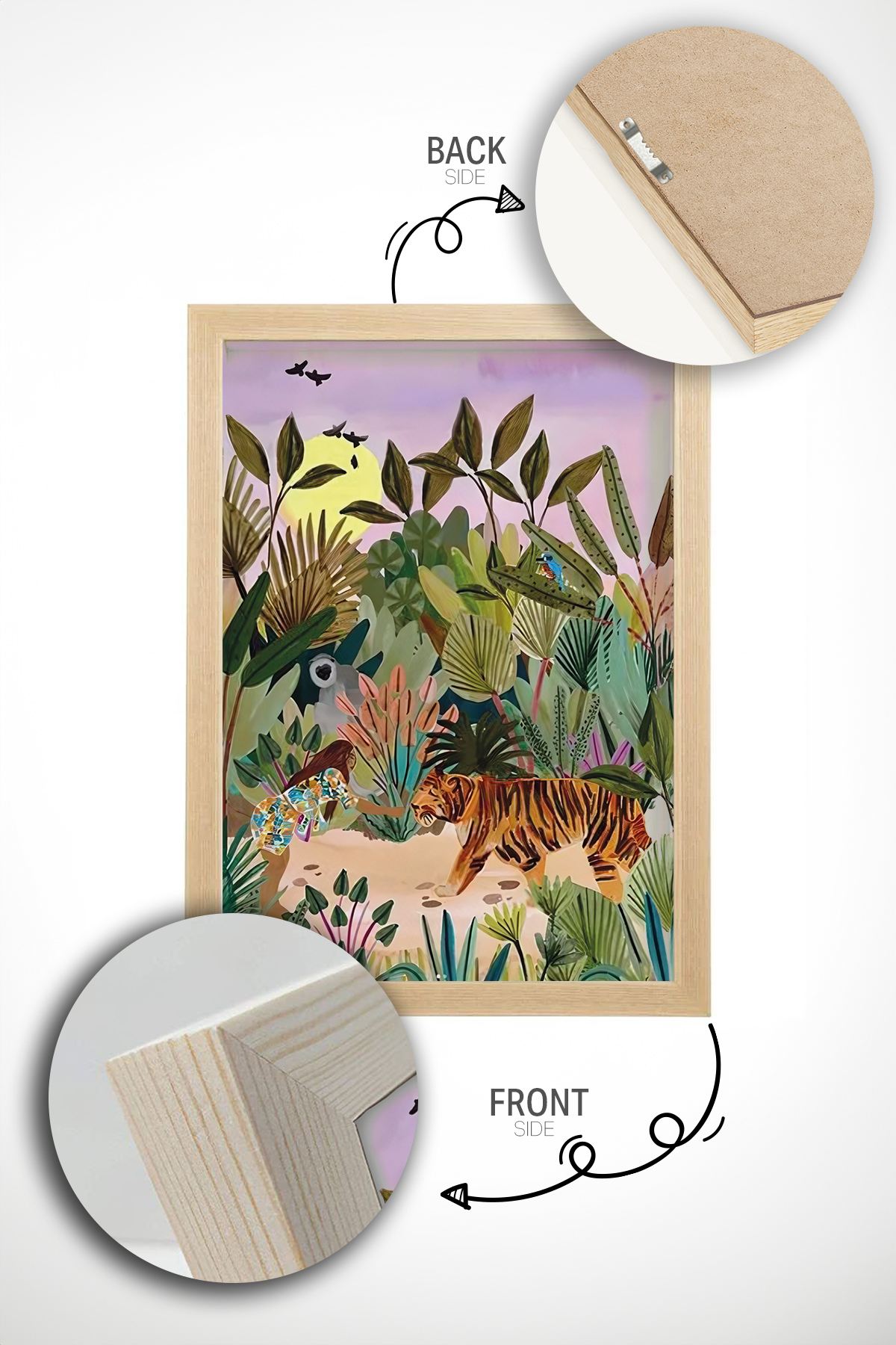 Conjunto de 3 Quadros Decorativos Multicolor com Moldura de Madeira Maciça - 33x48cm