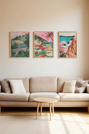 **Quadro Decorativo Emoldurado Multicolor em Madeira Maciça - 3 Peças 33x48cm - Impressão Digital Premium**
