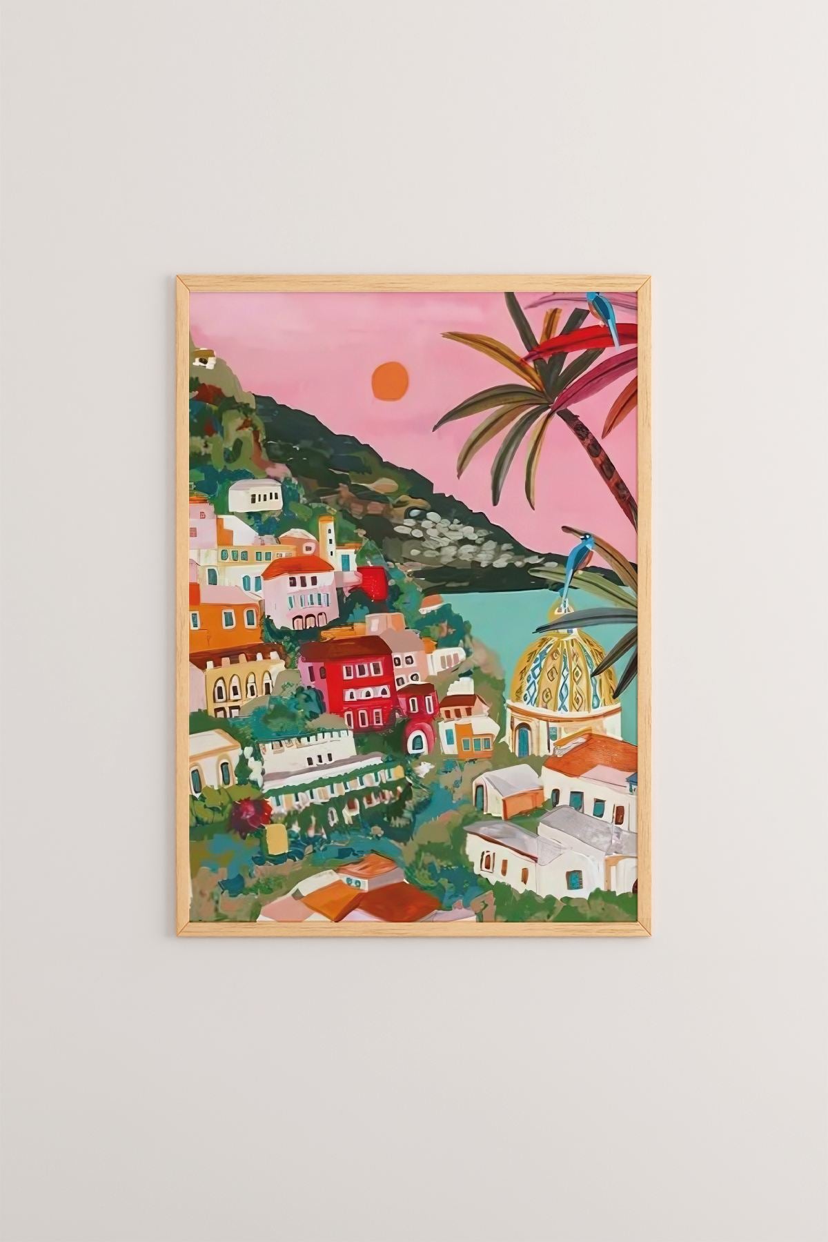 **Quadro Decorativo Emoldurado Multicolor em Madeira Maciça - 3 Peças 33x48cm - Impressão Digital Premium**