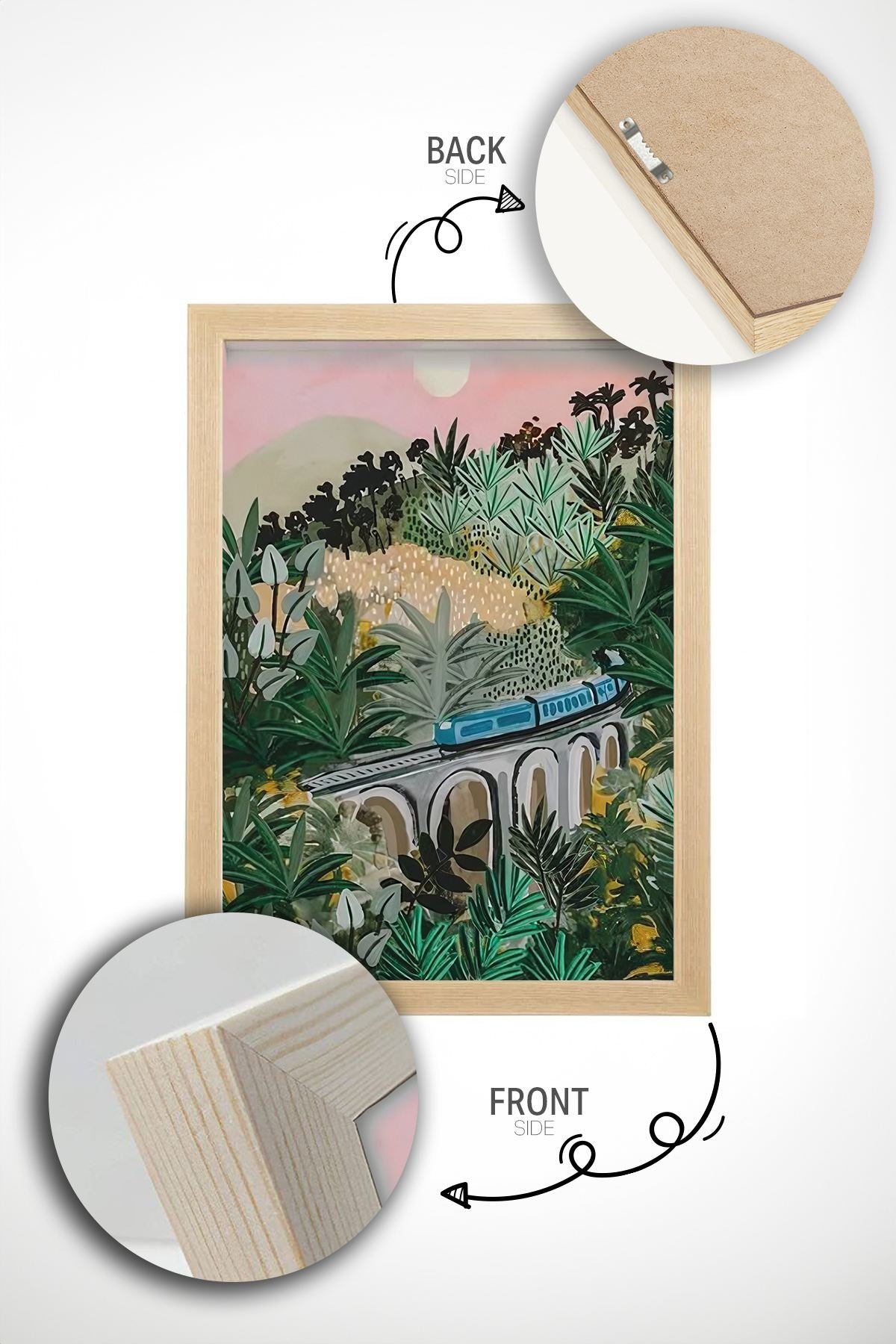 **Quadro Decorativo Emoldurado Multicolor em Madeira Maciça - 3 Peças 33x48cm - Impressão Digital Premium**