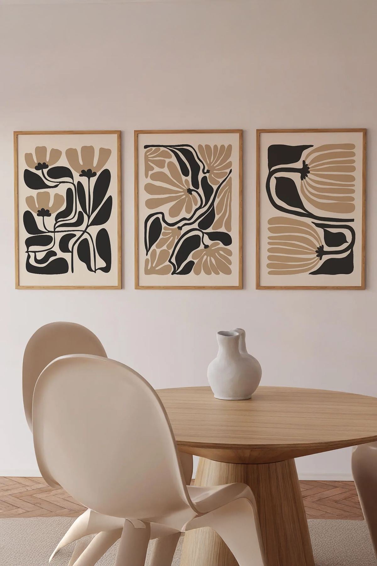 **Quadro Decorativo Emoldurado Multicolor em Madeira Maciça - 3 Peças 33x48cm - Impressão Digital Premium**